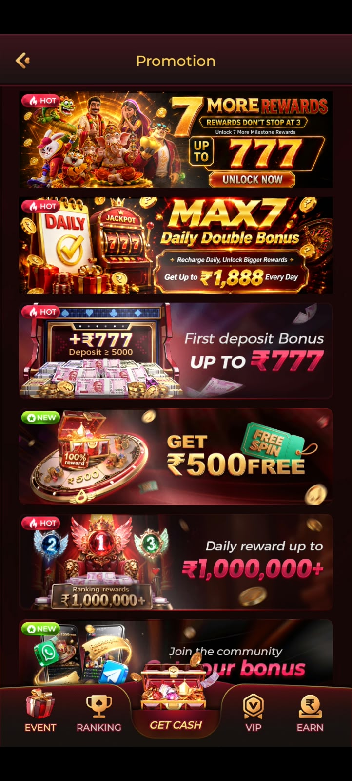 MAX7 Game promotion and rewards page