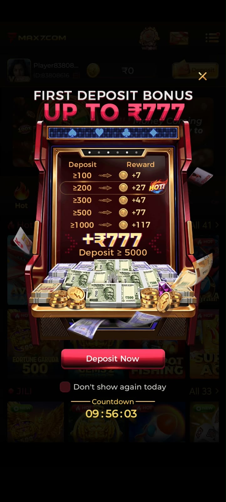 MAX7 Game first deposit bonus promotion
